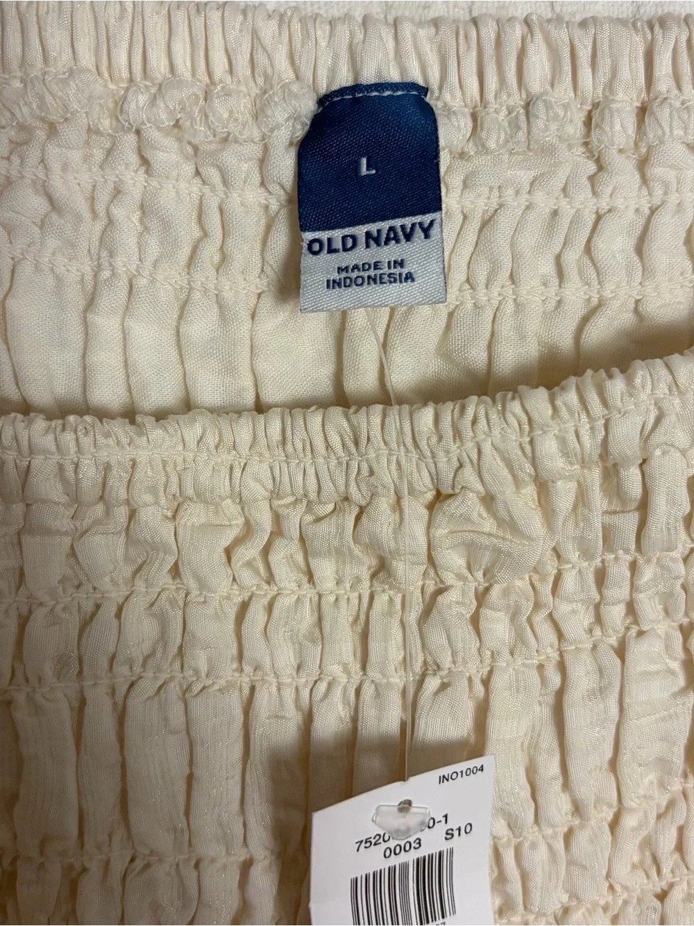 Old Navy Puff Sleeve Fitted Smocked Top Ivory Boho Casual Women’s Size L NEW